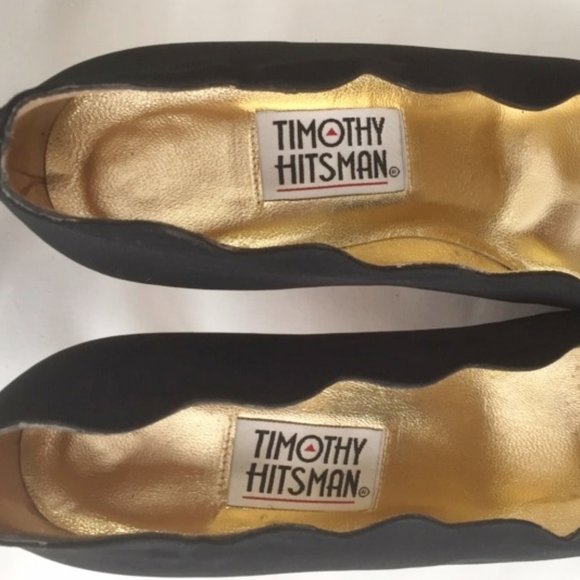 Timothy Hitsman Black Scallop Trim Jewel Heels - Picture 13 of 14